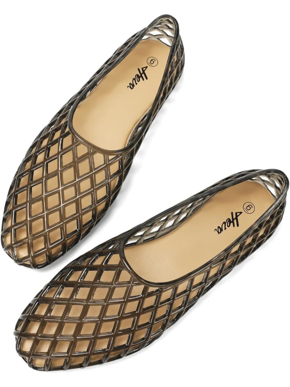 Women's Grey Jelly Mesh Breathable Clear Hollow Flats Slip On Ballet Sandals